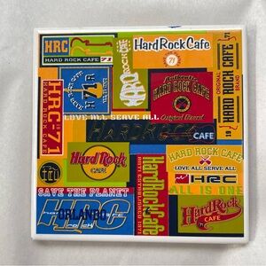 Hard Rock Cafe Orlando 4.5 Inch StonewareCoaster‎ Set (4) Cork Bottom